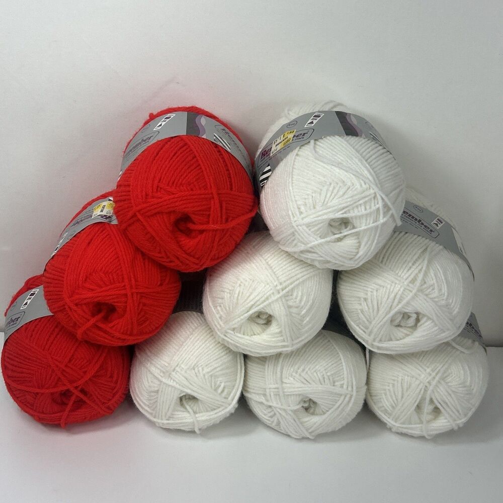 Vtg Remember Yarn Skein Lot Red White Acrylic 4oz Knitting Crochet 4-ply